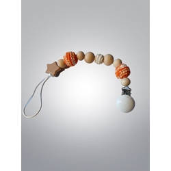 Chupetero portachupetes jaspeado naranja con bolas hechas a ganchillo - Imagen 1