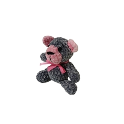 Peluche oso gris y rosa en lana chenille hecha mano a ganchillo (amigurumi). - Imagen 2