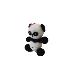 Peluche oso panda con flor fucsia hecho a mano a ganchillo (amigurumi). - Imagen 2