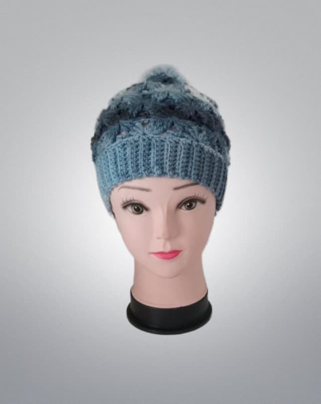 Conjunto gorro con pompón, cuello o individual jaspeado azul, hecho a mano a ganchillo - Imagen 5