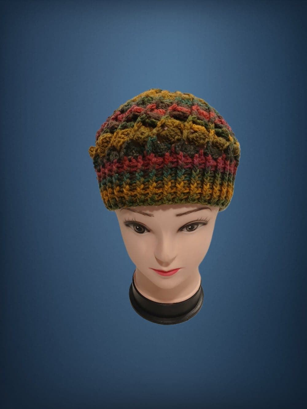 Gorro espiral tonos jaspeado verde lila amarillo hecho a mano a ganchillo (17) - Imagen 1