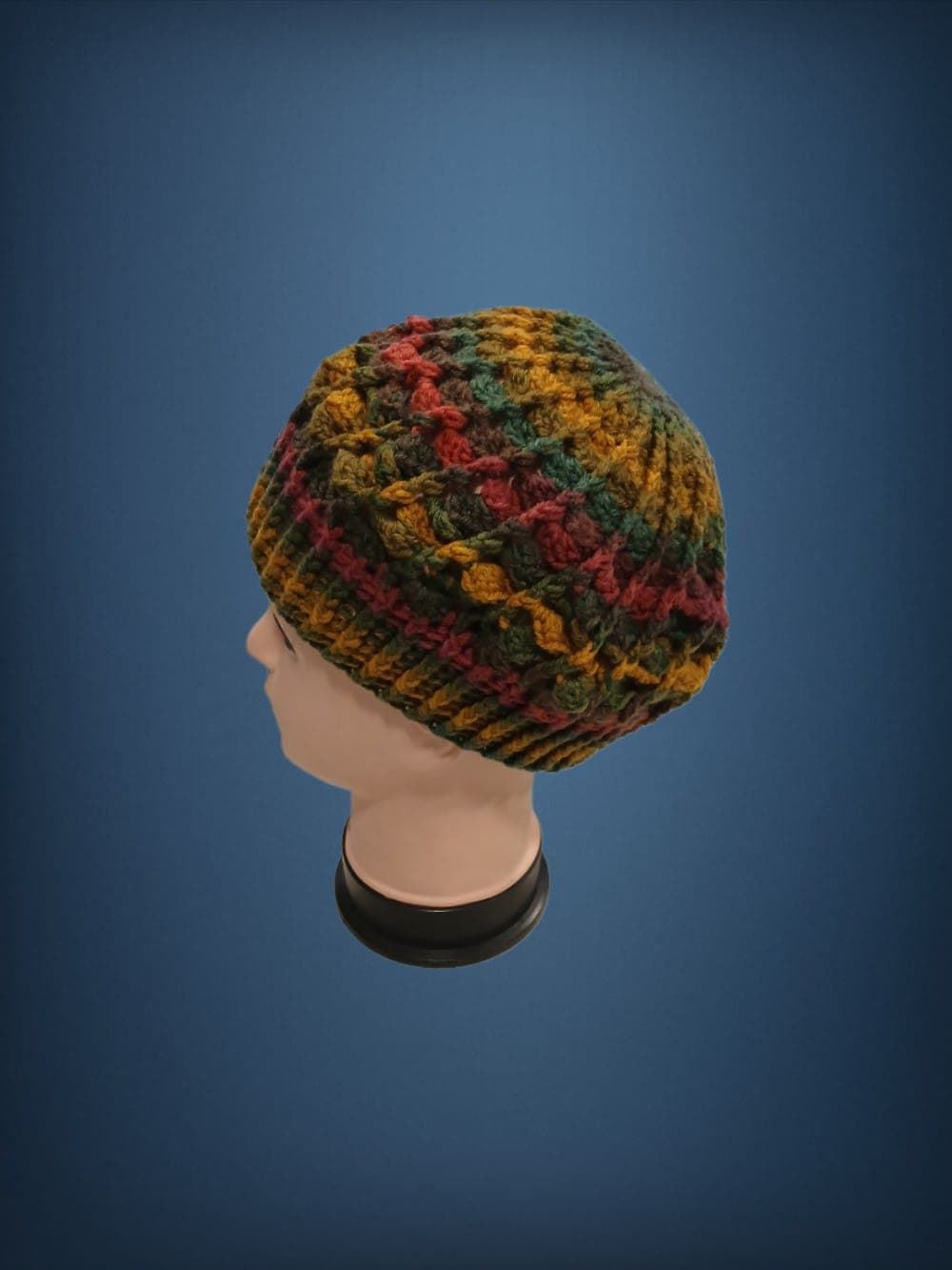 Gorro espiral tonos jaspeado verde lila amarillo hecho a mano a ganchillo (17) - Imagen 2