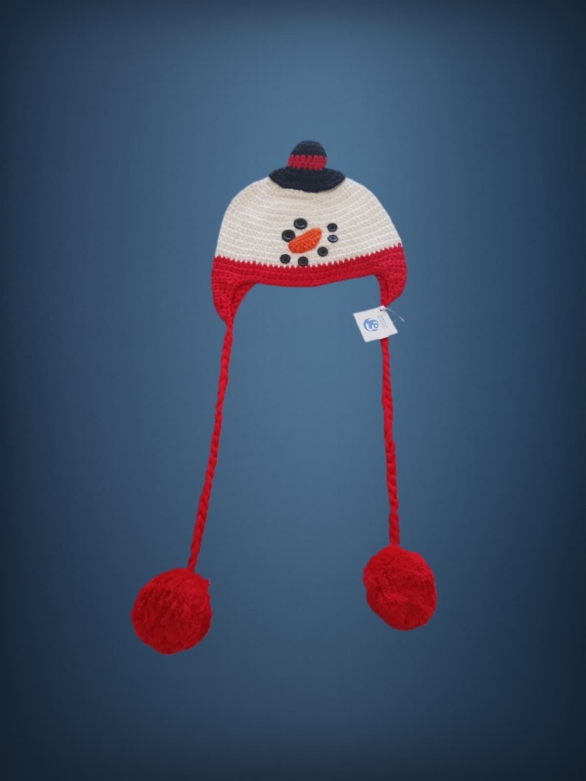 Gorro muñeco de nieve navidad rojo hecho a mano a ganchillo. - Imagen 1