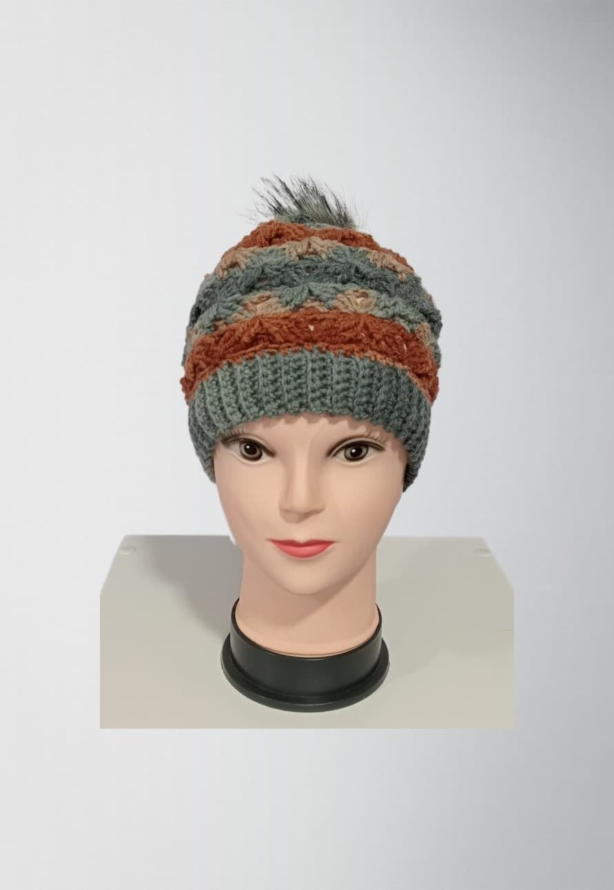 Gorro pompón jaspeado marrón gris - Imagen 1