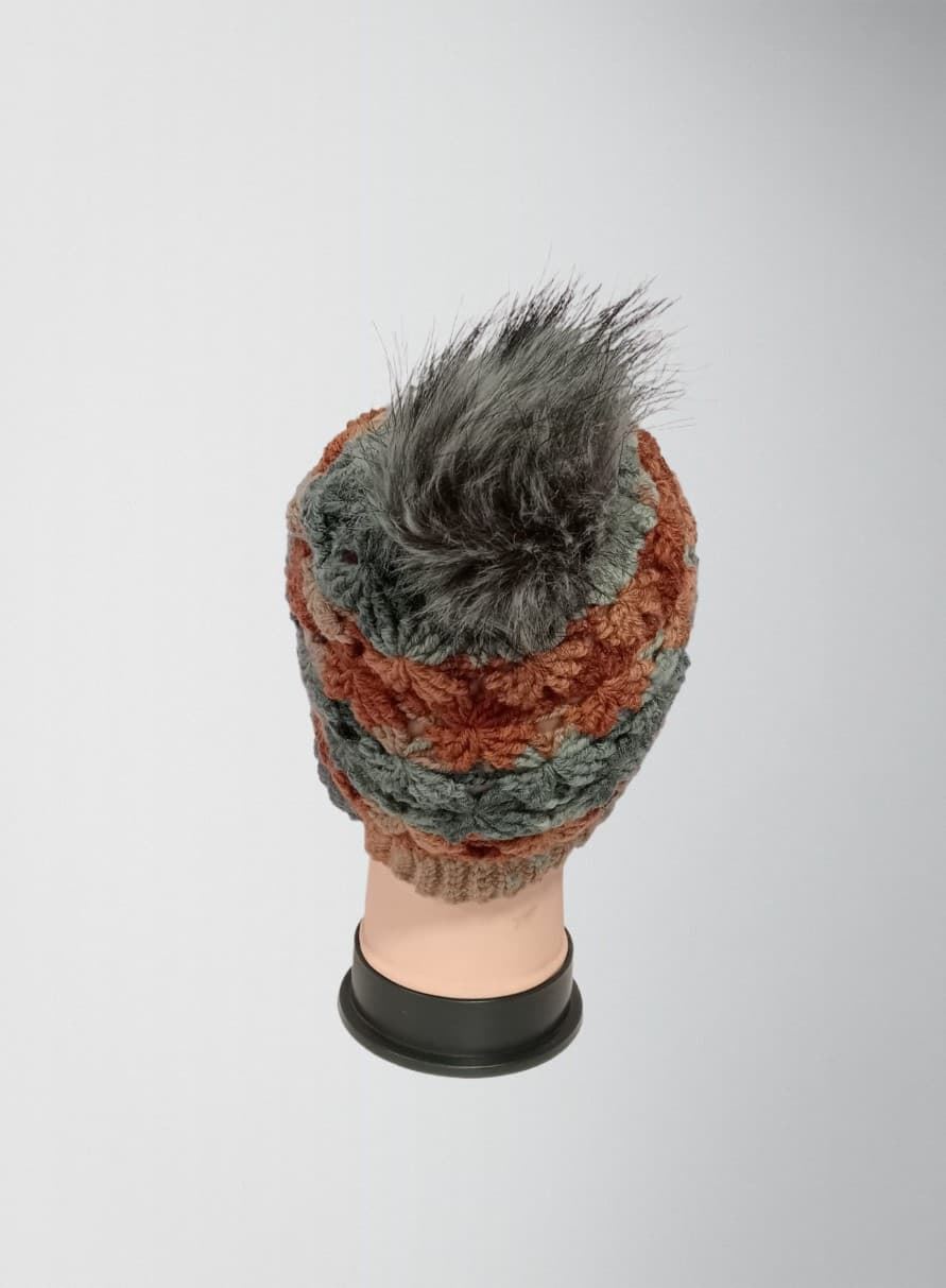 Gorro pompón jaspeado marrón gris - Imagen 2