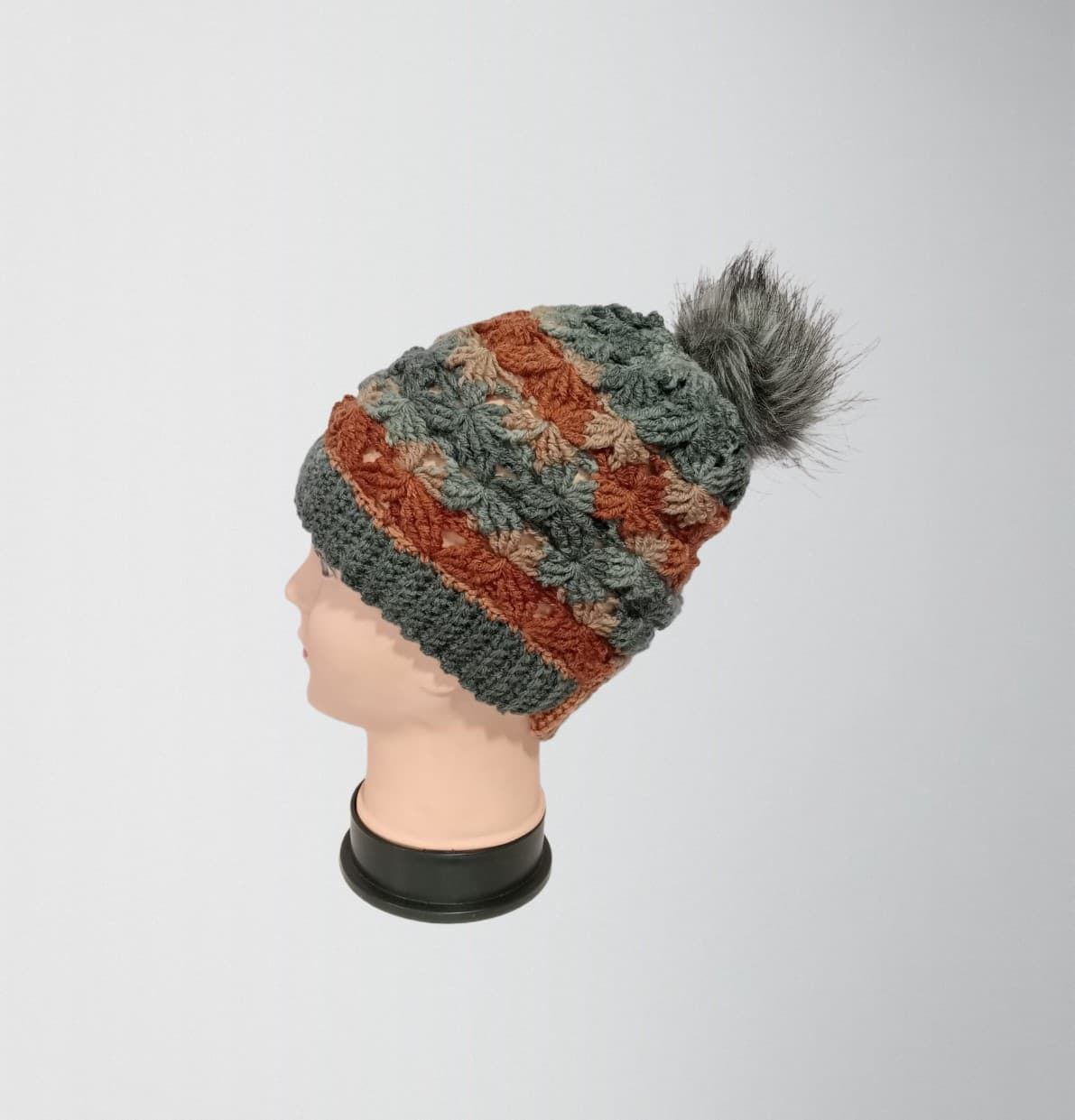 Gorro pompón jaspeado marrón gris - Imagen 3