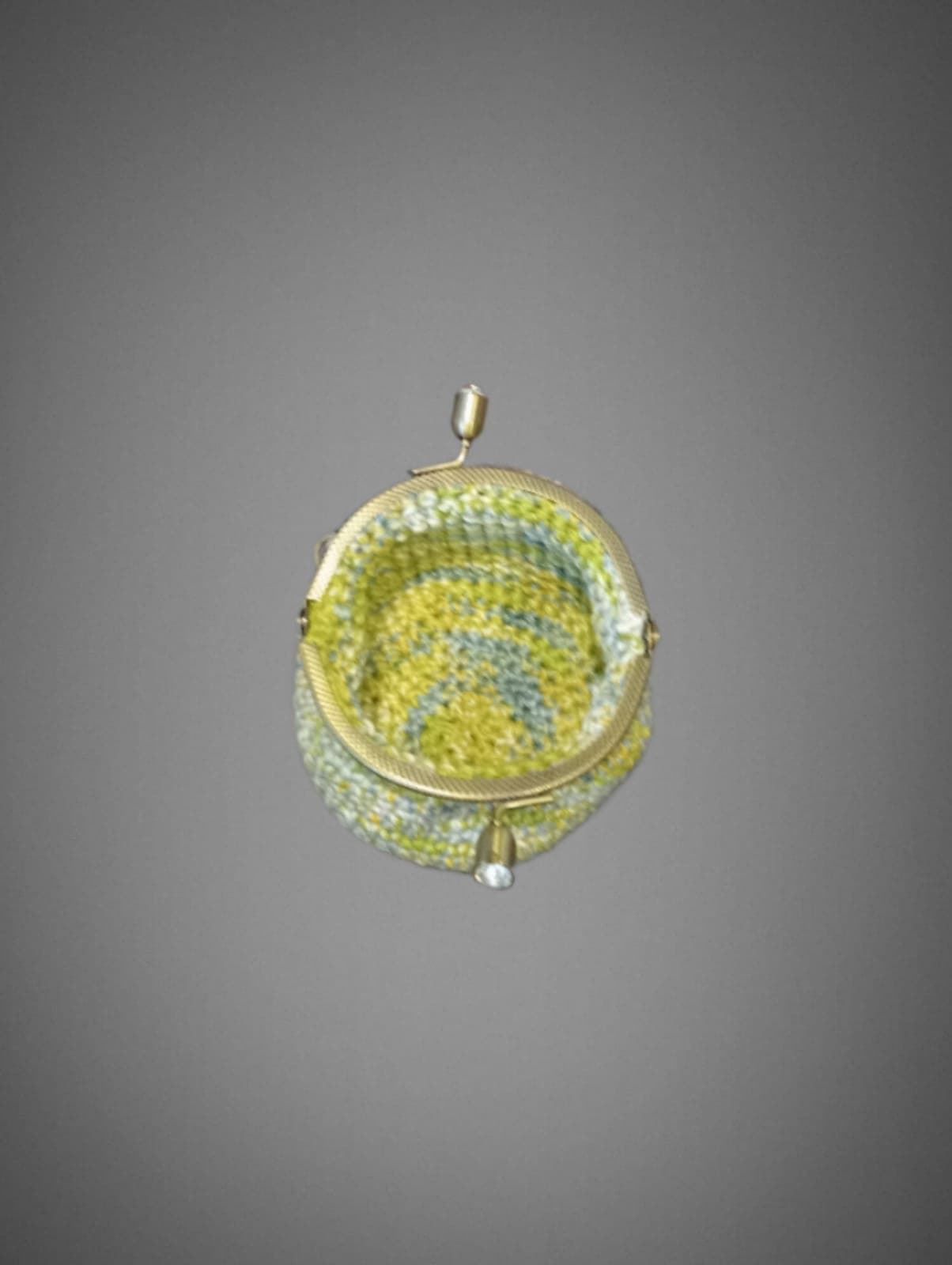 Monedero jaspeado amarillo azul verde hecho a mano a ganchillo - Imagen 2