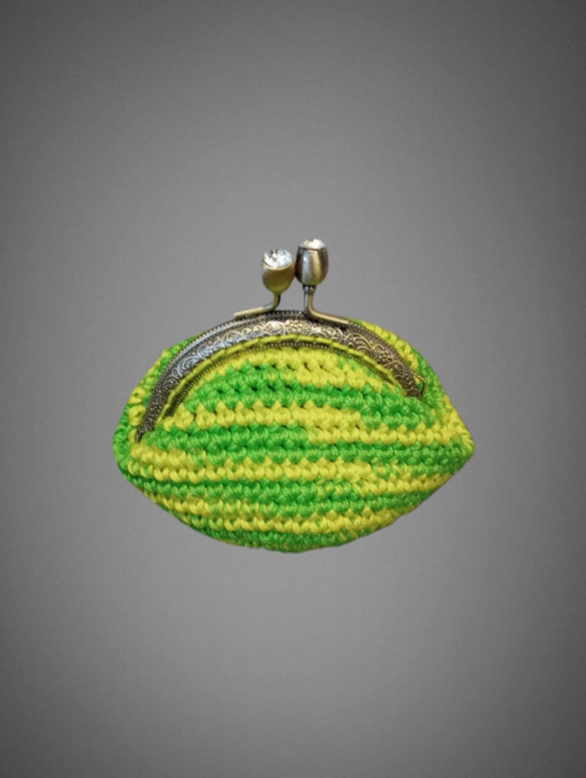 Monedero jaspeado amarillo verde hecho a mano a ganchillo - Imagen 1