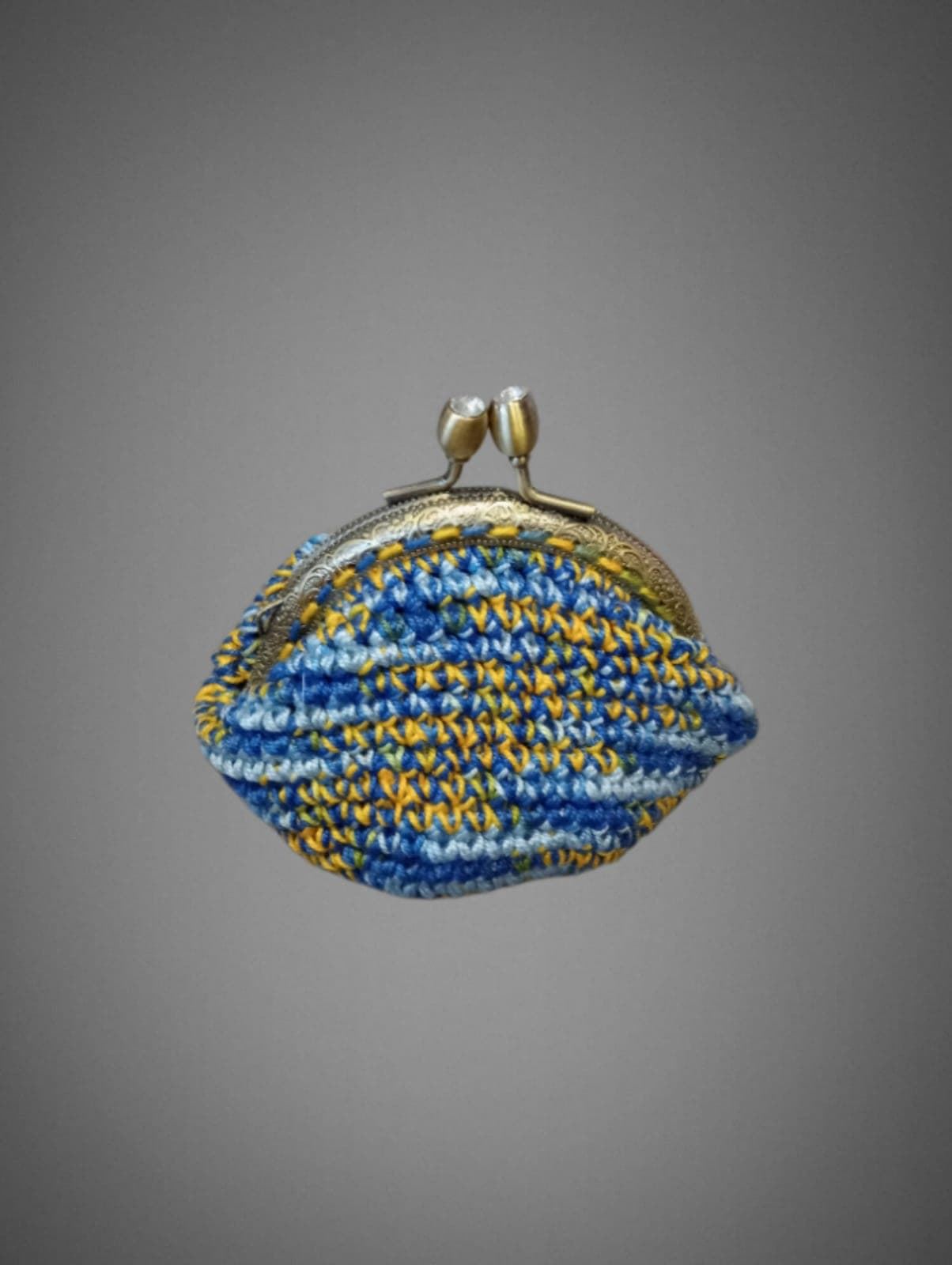Monedero jaspeado azul hecho a mano a ganchillo - Imagen 1