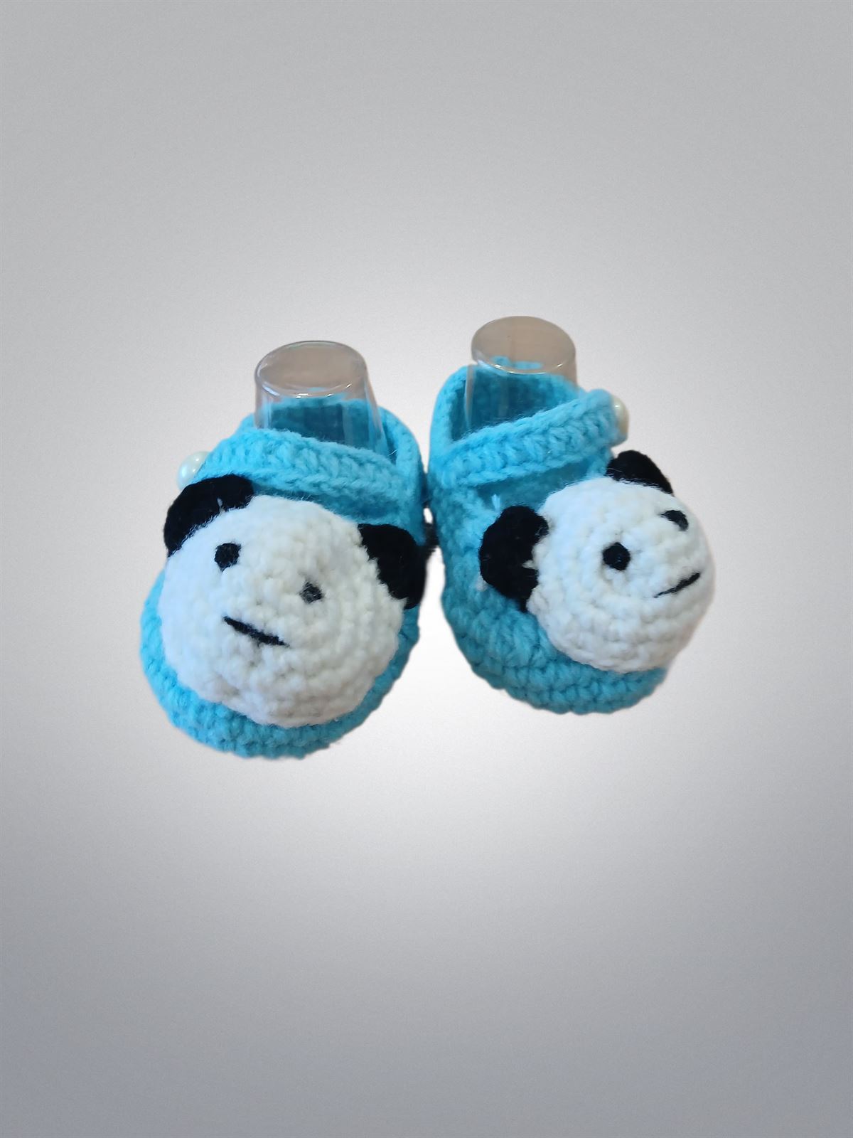 Patuco zapato azul oso panda hecho a mano a ganchillo. - Imagen 2