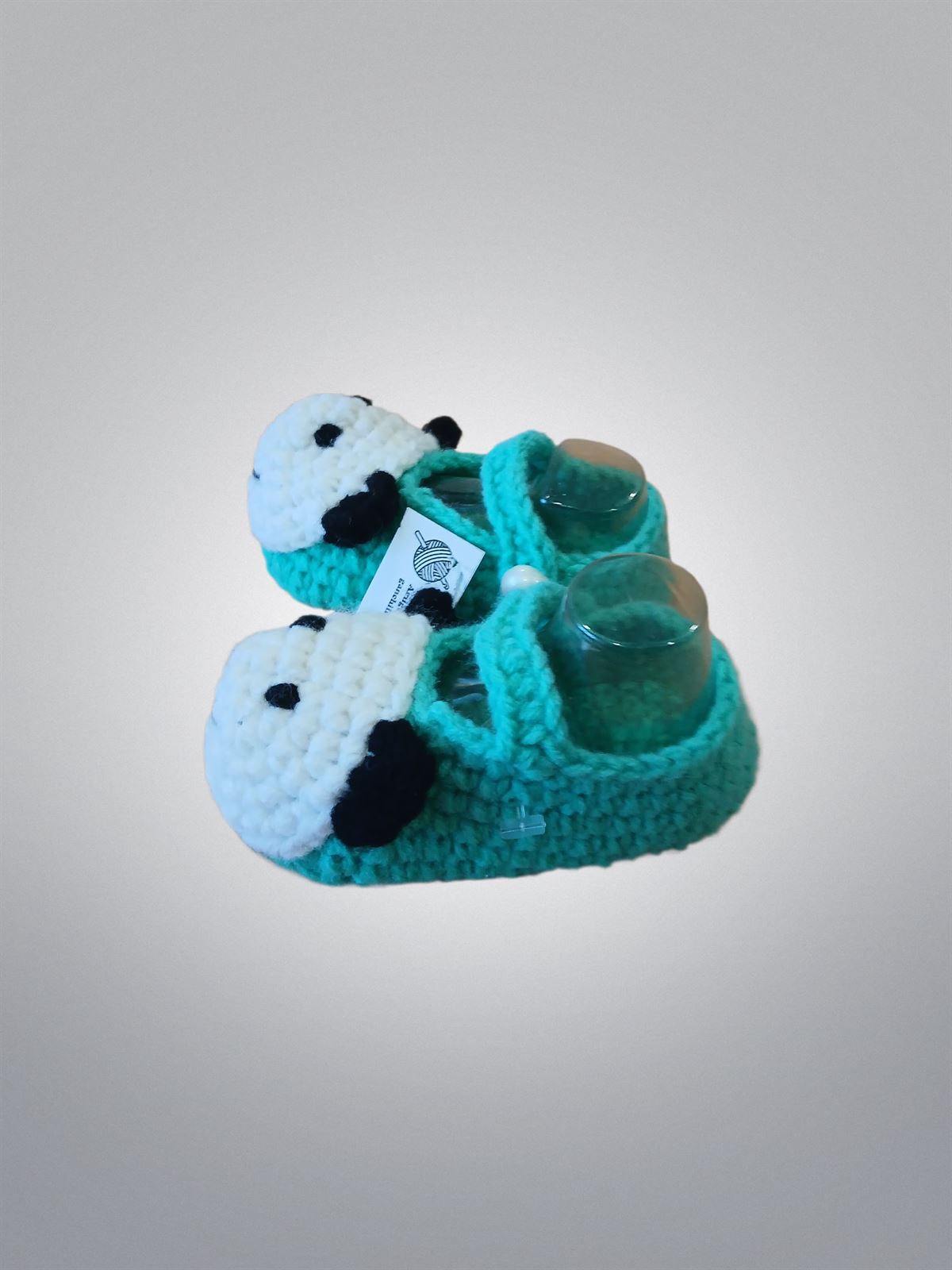 Patuco zapato oso panda verde hecho a mano a ganchillo. - Imagen 2