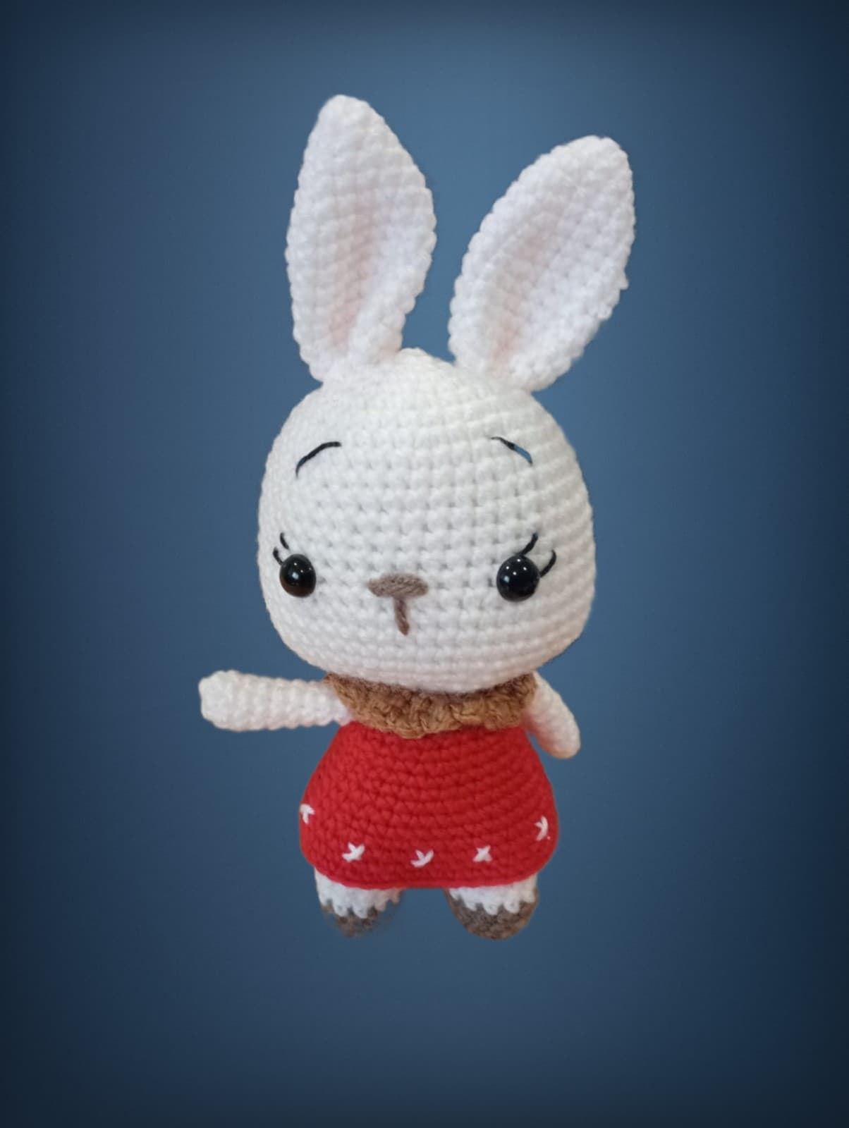 Peluche conejo con vestido hecho a mano a ganchillo (amigurumi). - Imagen 1