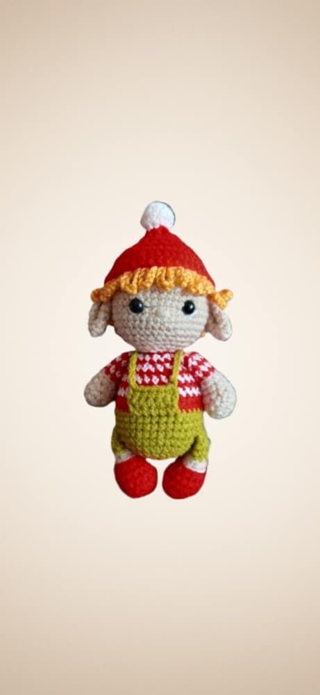 Peluche el duende navideño-navidad hecho a mano a ganchillo (amigurumi). - Imagen 1