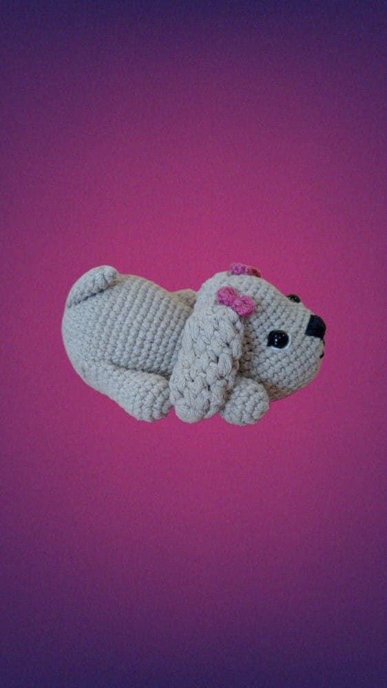 Peluche perro cocker con lazos hecho a mano a ganchillo (amigurumi). - Imagen 3